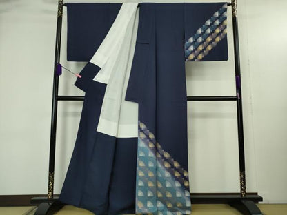 平和屋本店●極上　 金彩友禅　卓越技能者・名工・和田光正　訪問着　松葉　鉄紺色地　暈し染め　金銀彩　逸品　DZAB4681kh6