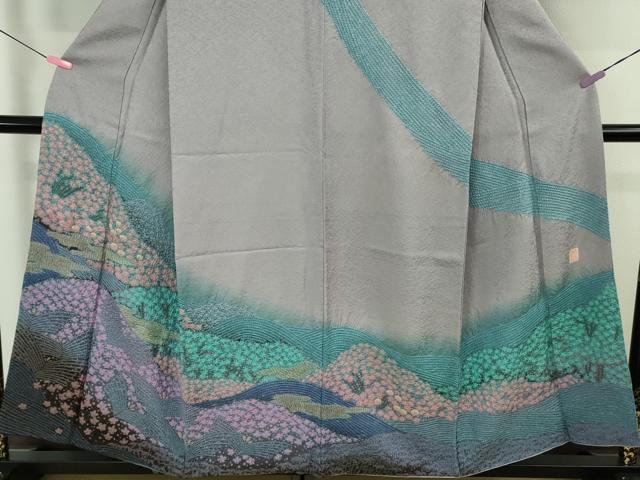 平和屋着物●極上 十日町 名門 滝泰謹製 訪問着・長襦袢セット おぼろ染め 襲絞り 相良刺繍 金糸 金通し地 反端付き 逸品 DZAB4683kh6