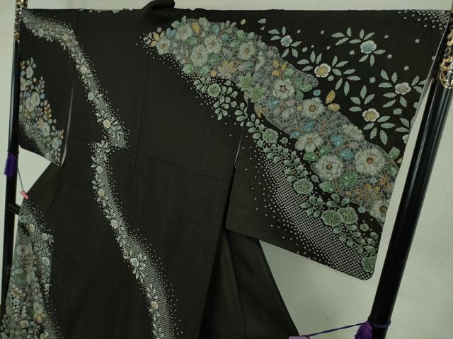 平和屋本店●極上　訪問着　辻が花　黒地　金彩　金通し地　逸品　DZAB4684kh6