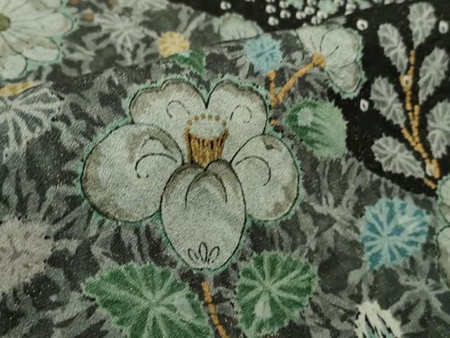 平和屋本店●極上　訪問着　辻が花　黒地　金彩　金通し地　逸品　DZAB4684kh6