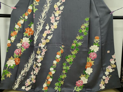 平和屋本店●極上　銀座新松　訪問着　菊　梅　牡丹　楓　褐色地　金彩　逸品　DZAB4686kh6
