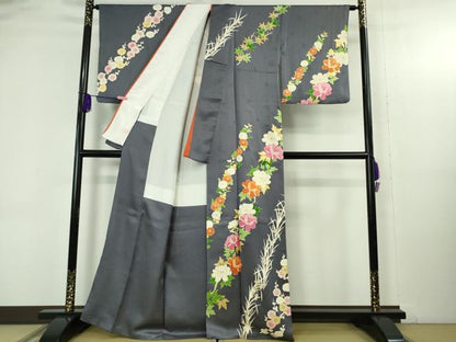 平和屋本店●極上　銀座新松　訪問着　菊　梅　牡丹　楓　褐色地　金彩　逸品　DZAB4686kh6