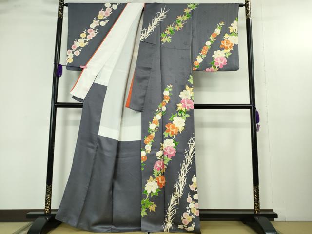 平和屋本店●極上　銀座新松　訪問着　菊　梅　牡丹　楓　褐色地　金彩　逸品　DZAB4686kh6