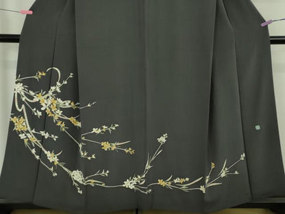 平和屋着物●極上　本加賀友禅作家　松島由美　訪問着　枝花文　褐色地　逸品　DZAB4687kh6