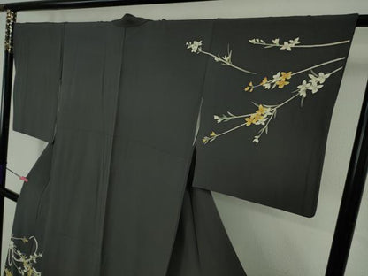 平和屋着物●極上　本加賀友禅作家　松島由美　訪問着　枝花文　褐色地　逸品　DZAB4687kh6