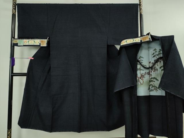 平和屋本店●極上 男性 本場結城紬 重要無形文化財 アンサンブル 長羽織 奥順謹製 紺藍杢　鑑定証・証紙付き　逸品　未使用　DZAB4689kh6