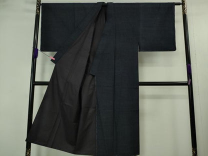 平和屋本店●極上 男性 本場結城紬 重要無形文化財 アンサンブル 長羽織 奥順謹製 紺藍杢　鑑定証・証紙付き　逸品　未使用　DZAB4689kh6
