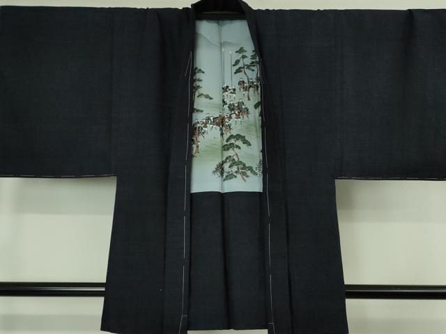 平和屋本店●極上 男性 本場結城紬 重要無形文化財 アンサンブル 長羽織 奥順謹製 紺藍杢　鑑定証・証紙付き　逸品　未使用　DZAB4689kh6