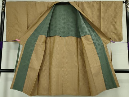 平和屋本店∞極上　山下八百子　本場黄八丈　市松綾織　道中着　ロング丈　単衣　逸品　DZAB4692kh6
