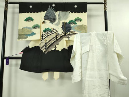 平和屋本店[]極上　お宮参り　男の子　祝着　産着　初着　のしめ　襦袢セット　鷹　金彩　誕生記付き　逸品　DZAB4697kh6