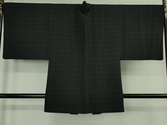 平和屋本店∞極上　男性　長羽織　格子　黒地　羽裏・ピアノ　バイオリン　楽器　逸品　DZAB4699kh6