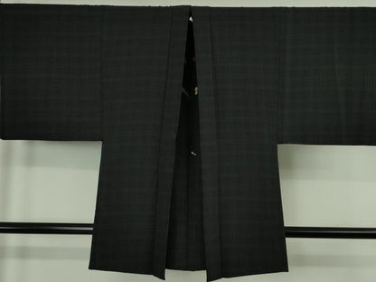 平和屋本店∞極上　男性　長羽織　格子　黒地　羽裏・ピアノ　バイオリン　楽器　逸品　DZAB4699kh6