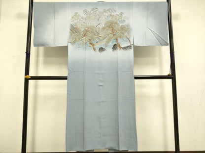 平和屋本店●希少　男性　本場筑前博多織 紬 アンサンブル 長襦袢(袷)・長羽織セット　羽裏・龍　虎　茶鼠色　証紙付き　逸品　DZAB4701kh6