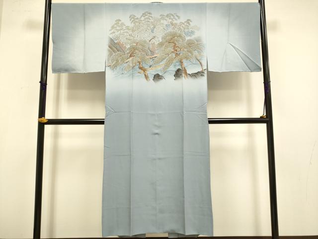 平和屋本店●希少　男性　本場筑前博多織 紬 アンサンブル 長襦袢(袷)・長羽織セット　羽裏・龍　虎　茶鼠色　証紙付き　逸品　DZAB4701kh6