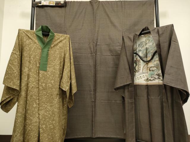 平和屋着物●極上　男性 本場大島紬 アンサンブル 長襦袢(無双仕立て)・長羽織セット 100亀甲 総詰め 証紙付き　逸品　未使用　DZAB4704kh6