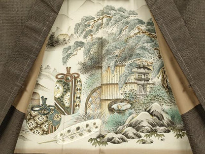 平和屋着物●極上　男性 本場大島紬 アンサンブル 長襦袢(無双仕立て)・長羽織セット 100亀甲 総詰め 証紙付き　逸品　未使用　DZAB4704kh6
