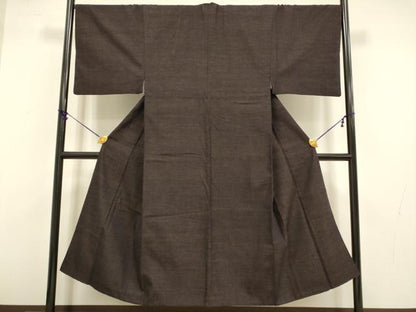 平和屋着物●極上　男性　紬　アンサンブル　色無地　濃い黒鳶色　逸品　DZAB4705kh6