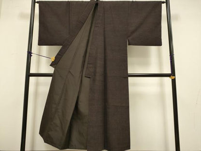平和屋着物●極上　男性　紬　アンサンブル　色無地　濃い黒鳶色　逸品　DZAB4705kh6