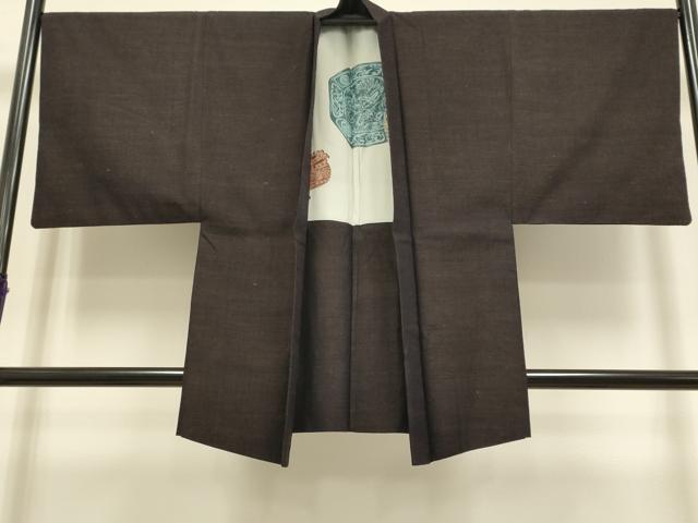 平和屋着物●極上　男性　紬　アンサンブル　色無地　濃い黒鳶色　逸品　DZAB4705kh6