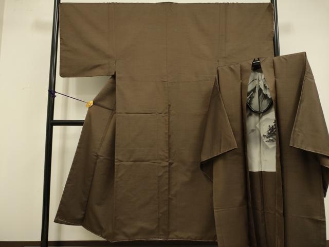 平和屋着物●極上　男性　紬　アンサンブル　長羽織　色無地　憲法色　逸品　未使用　DZAB4706kh6
