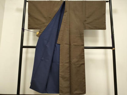 平和屋着物●極上　男性　紬　アンサンブル　長羽織　色無地　憲法色　逸品　未使用　DZAB4706kh6