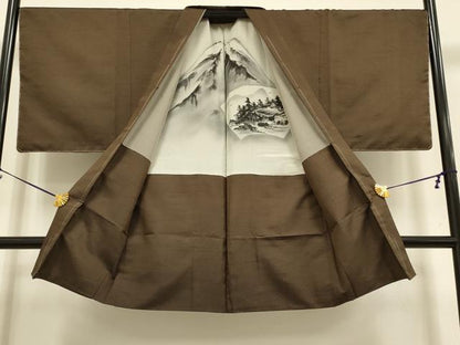平和屋着物●極上　男性　紬　アンサンブル　長羽織　色無地　憲法色　逸品　未使用　DZAB4706kh6