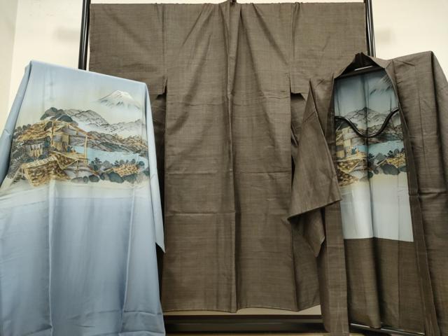 平和屋着物●極上 男性 本場大島紬 アンサンブル キングサイズ 長襦袢・長羽織セット 100亀甲 総詰め やまと誂製 逸品 未使用　DZAB4708kh6