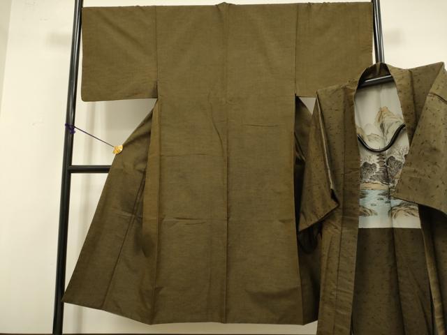 平和屋着物●極上　男性　紬　アンサンブル　長羽織　羽織・髭紬　憲法茶色　逸品　DZAB4710kh6
