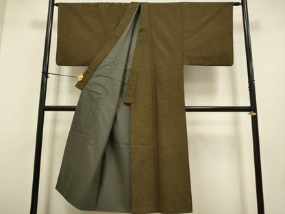 平和屋着物●極上　男性　紬　アンサンブル　長羽織　羽織・髭紬　憲法茶色　逸品　DZAB4710kh6