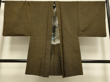 平和屋着物●極上　男性　紬　アンサンブル　長羽織　羽織・髭紬　憲法茶色　逸品　DZAB4710kh6
