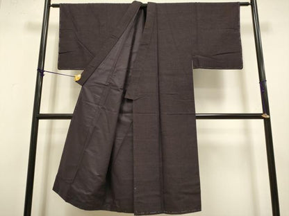 平和屋着物●極上　男性　本場結城紬　重要無形文化財　アンサンブル　色無地　濃い似せ紫色　証紙付き　逸品　DZAB4711kh6