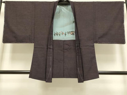 平和屋着物●極上　男性　本場結城紬　重要無形文化財　アンサンブル　色無地　濃い似せ紫色　証紙付き　逸品　DZAB4711kh6