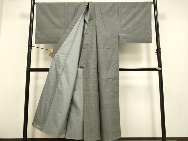 平和屋本店●極上　男性　紬　アンサンブル　キングサイズ　長羽織　着物:消炭色　羽織;藍海松茶色　逸品　DZAB4712kh6