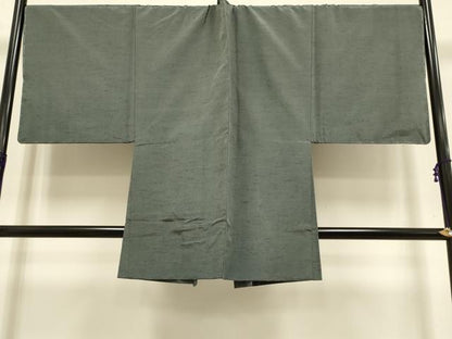 平和屋本店●極上　男性　紬　アンサンブル　キングサイズ　長羽織　着物:消炭色　羽織;藍海松茶色　逸品　DZAB4712kh6