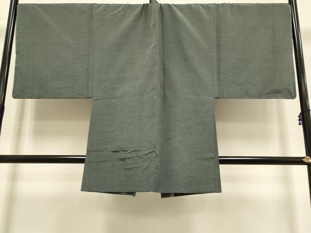 平和屋本店●極上　男性　紬　アンサンブル　キングサイズ　長羽織　着物:消炭色　羽織;藍海松茶色　逸品　DZAB4712kh6