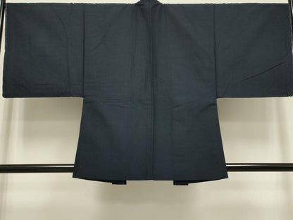 平和屋着物●極上　男性　結城紬　アンサンブル　色無地　濃い藍鉄色　証紙付き　逸品　未使用　DZAB4714kh6