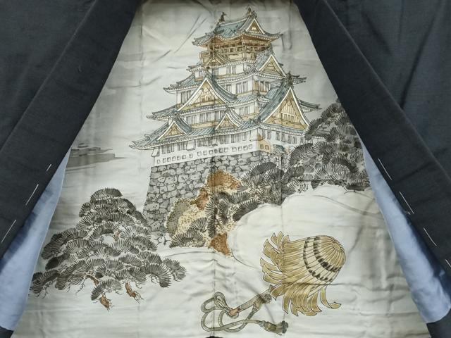 平和屋着物●極上　男性　結城紬　アンサンブル　色無地　濃い藍鉄色　証紙付き　逸品　未使用　DZAB4714kh6