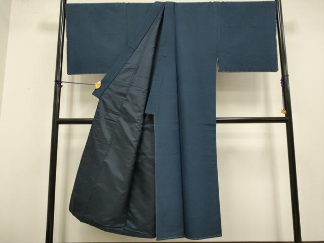 平和屋着物●極上　男性　紬　アンサンブル　キングサイズ　長羽織　濃い青藍色　逸品　未使用　DZAB4715kh6