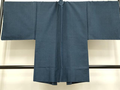 平和屋着物●極上　男性　紬　アンサンブル　キングサイズ　長羽織　濃い青藍色　逸品　未使用　DZAB4715kh6