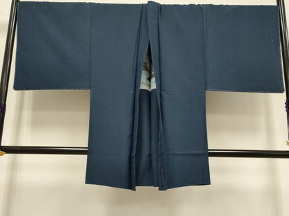 平和屋着物●極上　男性　紬　アンサンブル　キングサイズ　長羽織　濃い青藍色　逸品　未使用　DZAB4715kh6