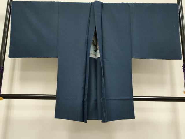 平和屋着物●極上　男性　紬　アンサンブル　キングサイズ　長羽織　濃い青藍色　逸品　未使用　DZAB4715kh6