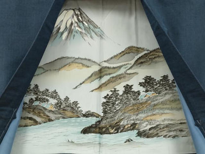 平和屋着物●極上　男性　紬　アンサンブル　キングサイズ　長羽織　濃い青藍色　逸品　未使用　DZAB4715kh6