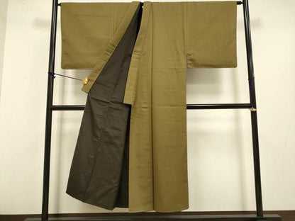 平和屋着物●極上　男性　色無地　アンサンブル　キングサイズ　紋付き長羽織　お召地　濃い路考茶色　逸品　未使用　DZAB4716kh6