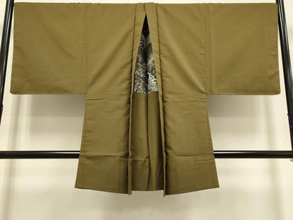 平和屋着物●極上　男性　色無地　アンサンブル　キングサイズ　紋付き長羽織　お召地　濃い路考茶色　逸品　未使用　DZAB4716kh6