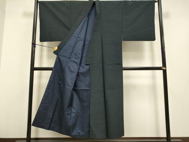 平和屋着物●極上　男性　紬　アンサンブル　長羽織　色無地　濃い藍鉄色　逸品　DZAB4717kh6