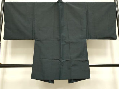 平和屋着物●極上　男性　紬　アンサンブル　長羽織　色無地　濃い藍鉄色　逸品　DZAB4717kh6