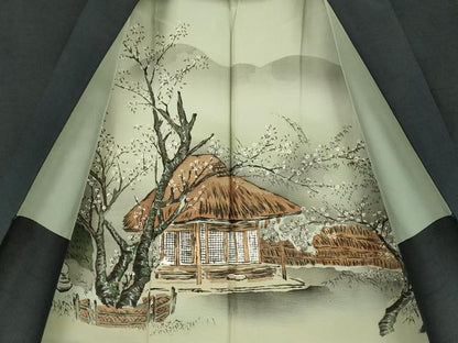 平和屋着物●極上　男性　紬　アンサンブル　長羽織　色無地　濃い藍鉄色　逸品　DZAB4717kh6