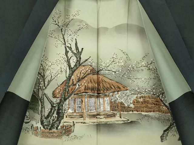 平和屋着物●極上　男性　紬　アンサンブル　長羽織　色無地　濃い藍鉄色　逸品　DZAB4717kh6