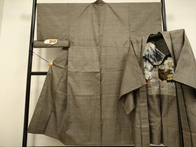 平和屋着物●極上　男性　本場大島紬 アンサンブル 長羽織　一元絣　平武則作　羽裏:伊勢海老・宝船　証紙付き　逸品　未使用　DZAB4721kh6