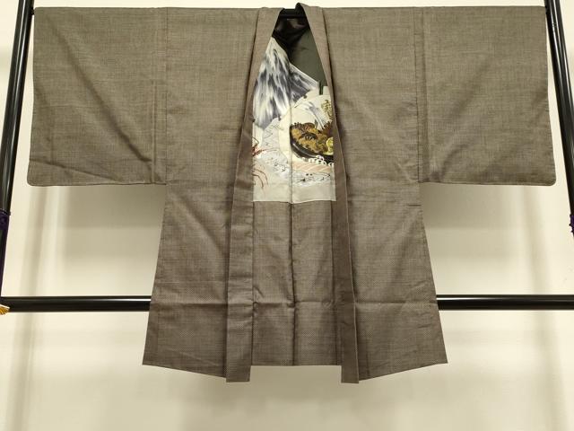 平和屋着物●極上　男性　本場大島紬 アンサンブル 長羽織　一元絣　平武則作　羽裏:伊勢海老・宝船　証紙付き　逸品　未使用　DZAB4721kh6